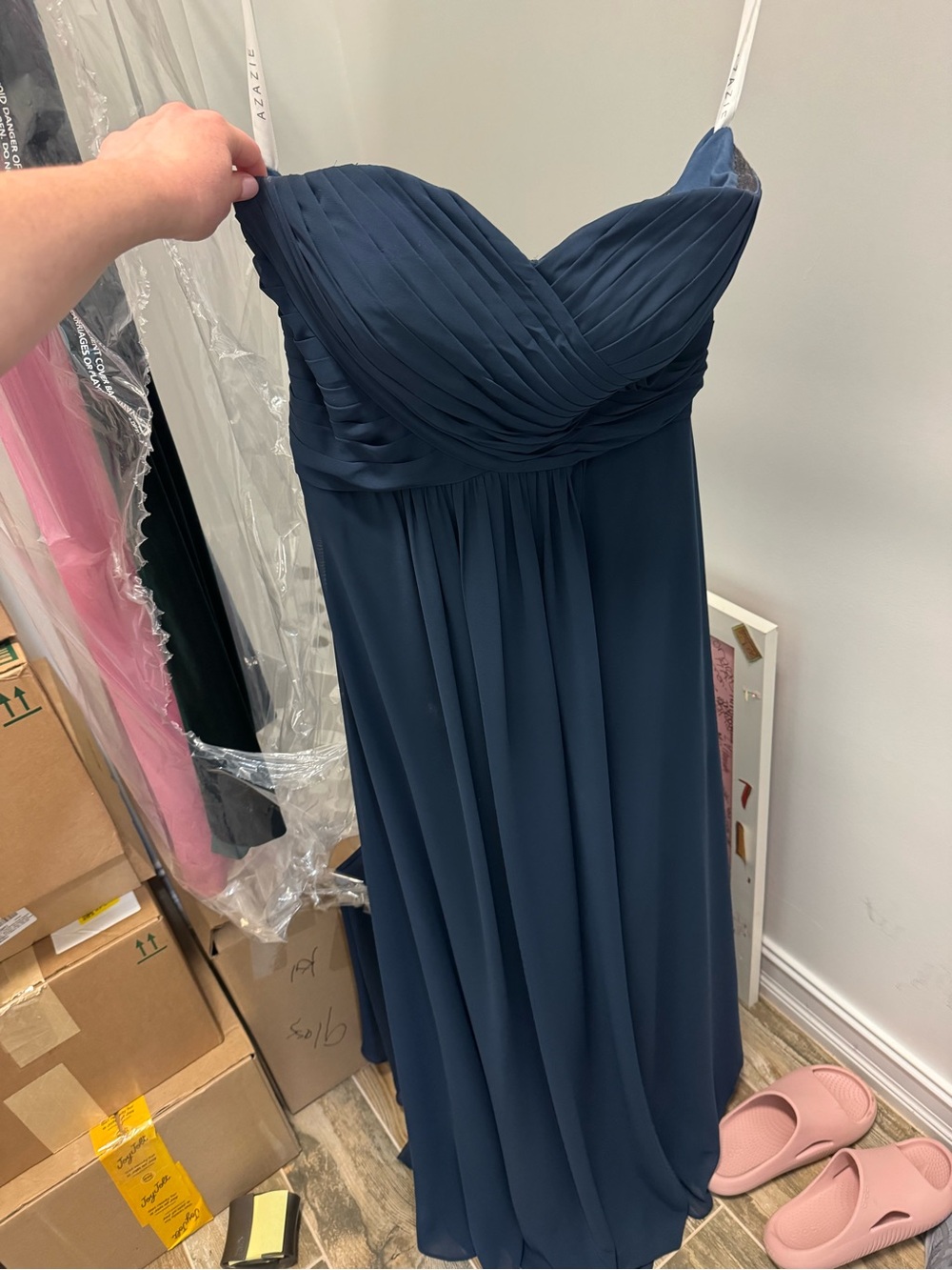 Azazie Navy Maxi Chiffon Evening Gown